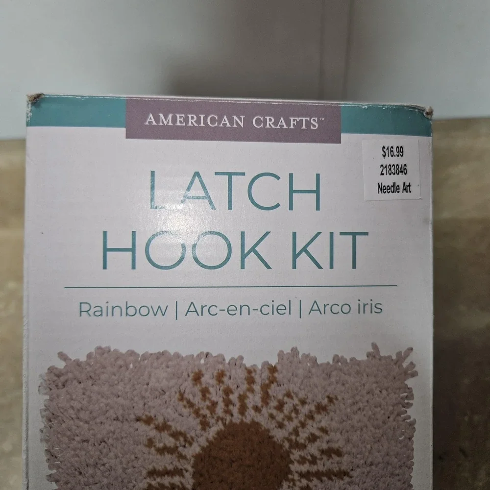 American Crafts Latch Hook Kit Rainbow Sun 12x12 Rug Canvas Yarn New Needlecraft